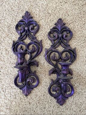 Ornate Purple Wall Sconce Pair - Decorative Home Accent